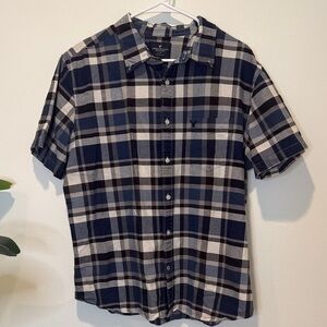 American Eagle Outfitters Men’s Navy and White Plaid Button Down Shirt - XL